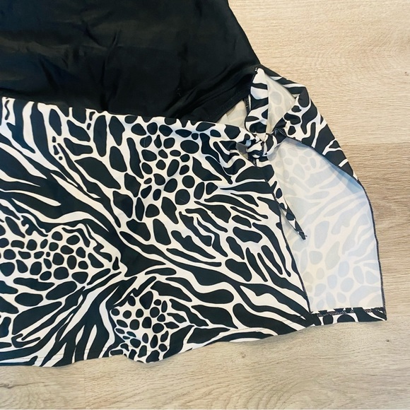 Christina One Piece Wrap Skirt Swimsuit Black & White Safari Animal Print 10 - Picture 3 of 12